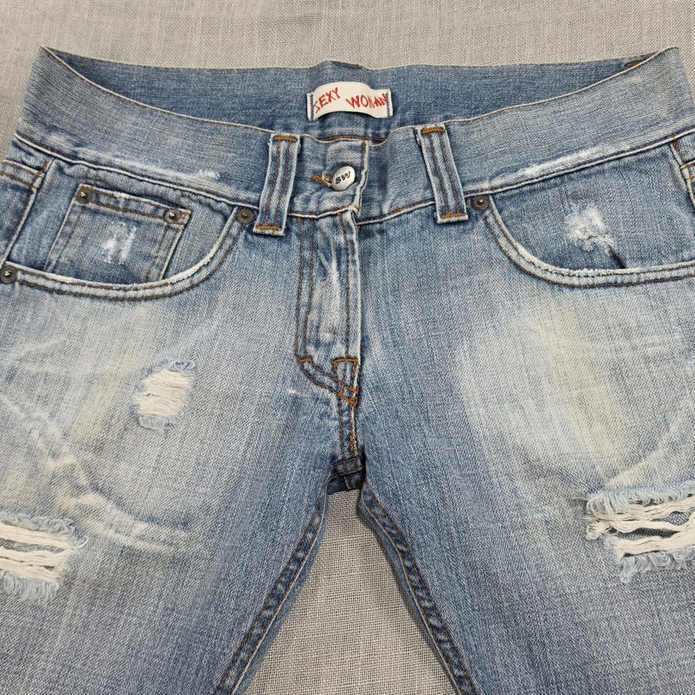 Sexy Woman Distressed Jeans Womens 28 Blue Excellent Ripped Straight Leg Denim